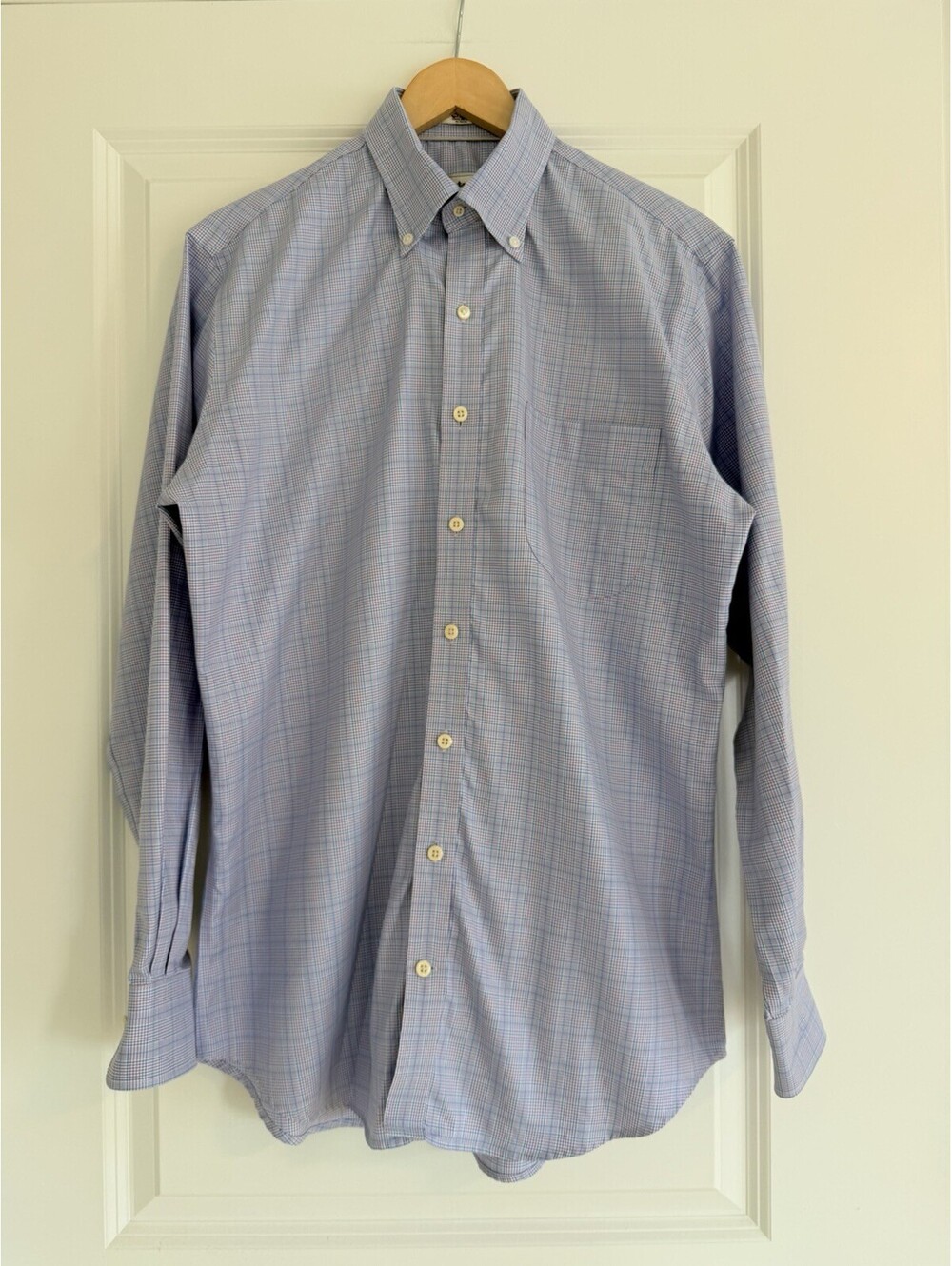 Peter Millar Blue Purple Plaid Button-Down Shirt M NanoLuxe Easy Care Premium